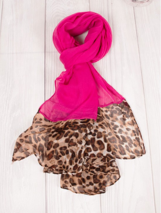 COLOUR BLOCK LEOPARD END LINEN SCARF